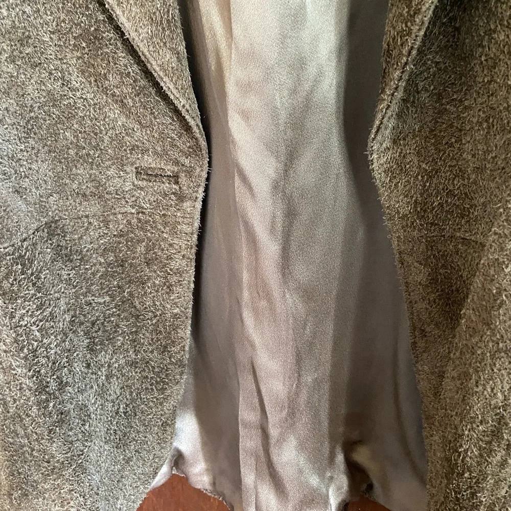 Women's Suede Open-Front Brown Leather Jacket - Picture 2 of 12